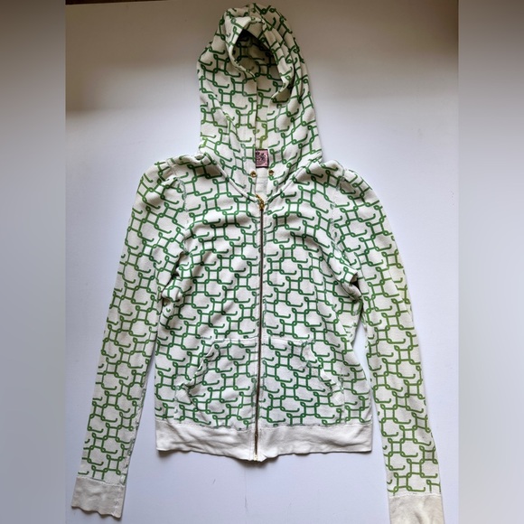 Juicy Couture Tops - Juicy Couture zip up hoodie Tracksuit Jacket Geometric Green Ivory Vintage Rare